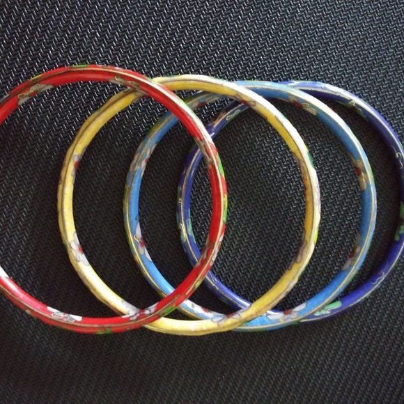 Set of 4 Vintage Cloisonne Stackable Bangles - Picture 2 of 3